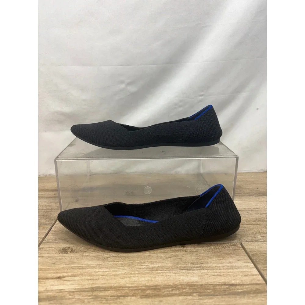 Rothys The Point Black Pointed Toe Knit Flats Womens 9 Sustainable Slip On Shoes